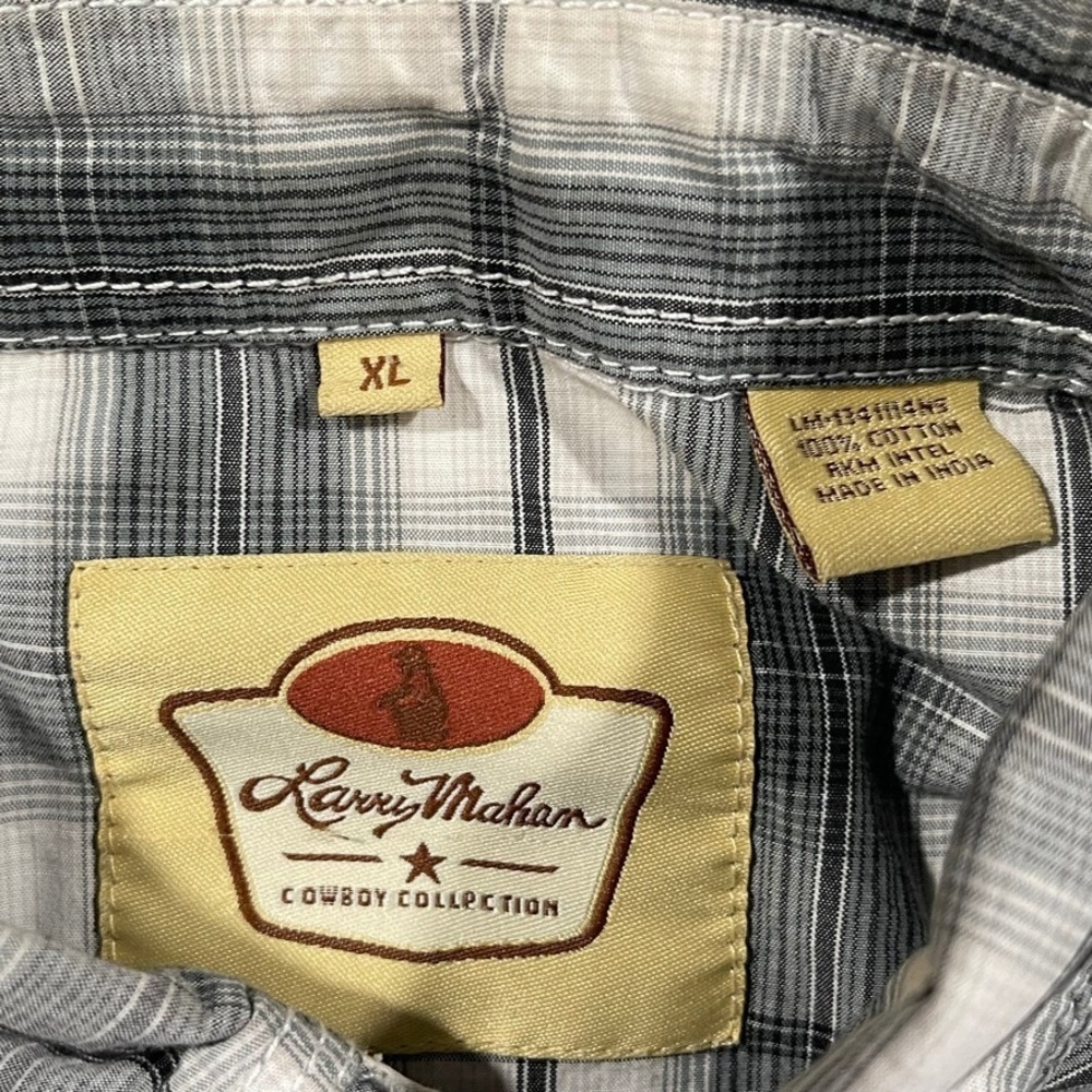 Larry Mahan Shirt Mens XL Gray Plaid Pearl Snap Western Cowboy - Picture 3 of 7